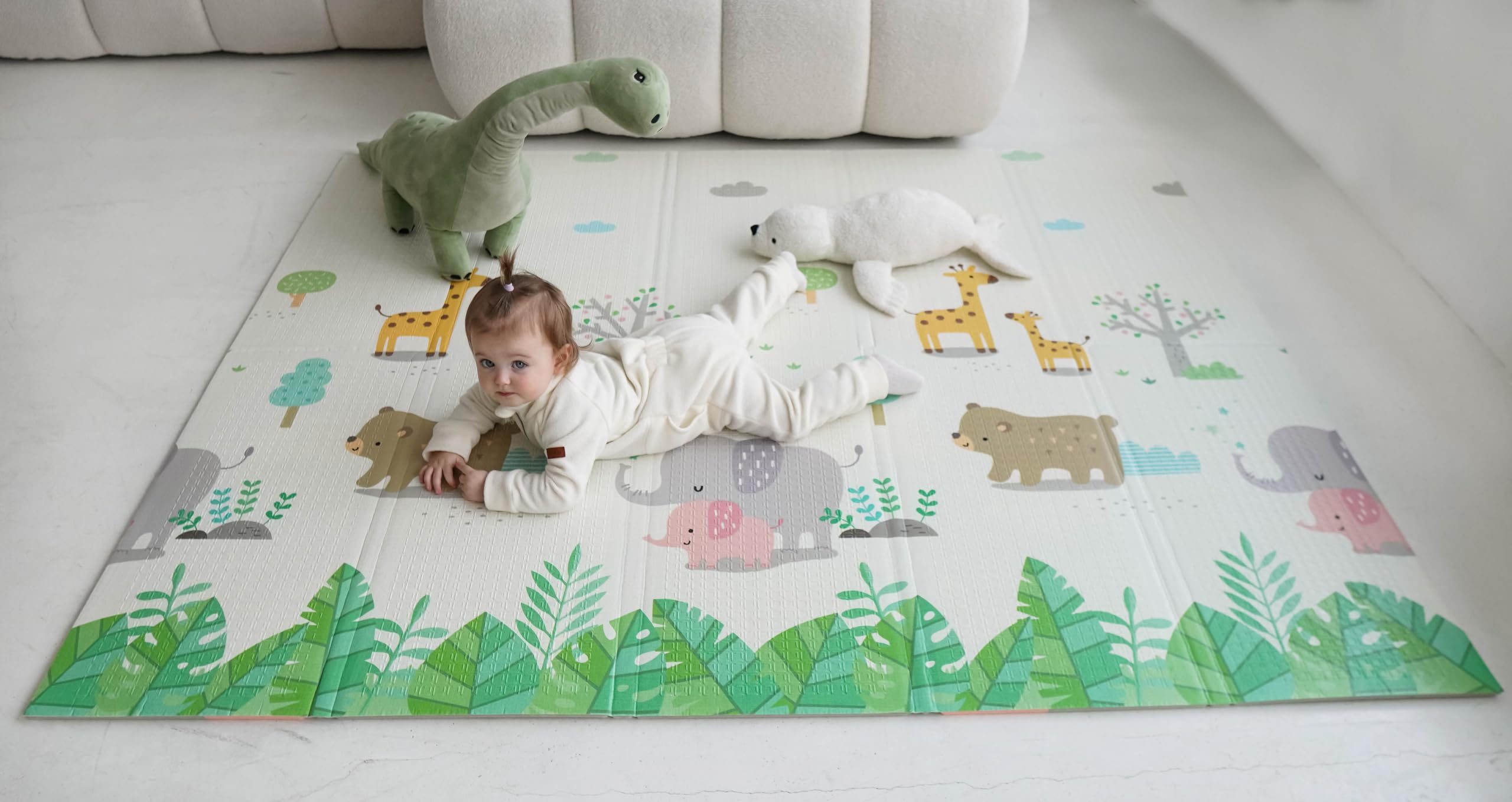 MIKMEL Alfombra Bebe Acolchada Plegable Reversible – Tapete Actividades y Juegos para Niños, Colchoneta de Suelo XPE Impermeable para Gateo – Diseño Carreteras/Animales – 180x150x1cm