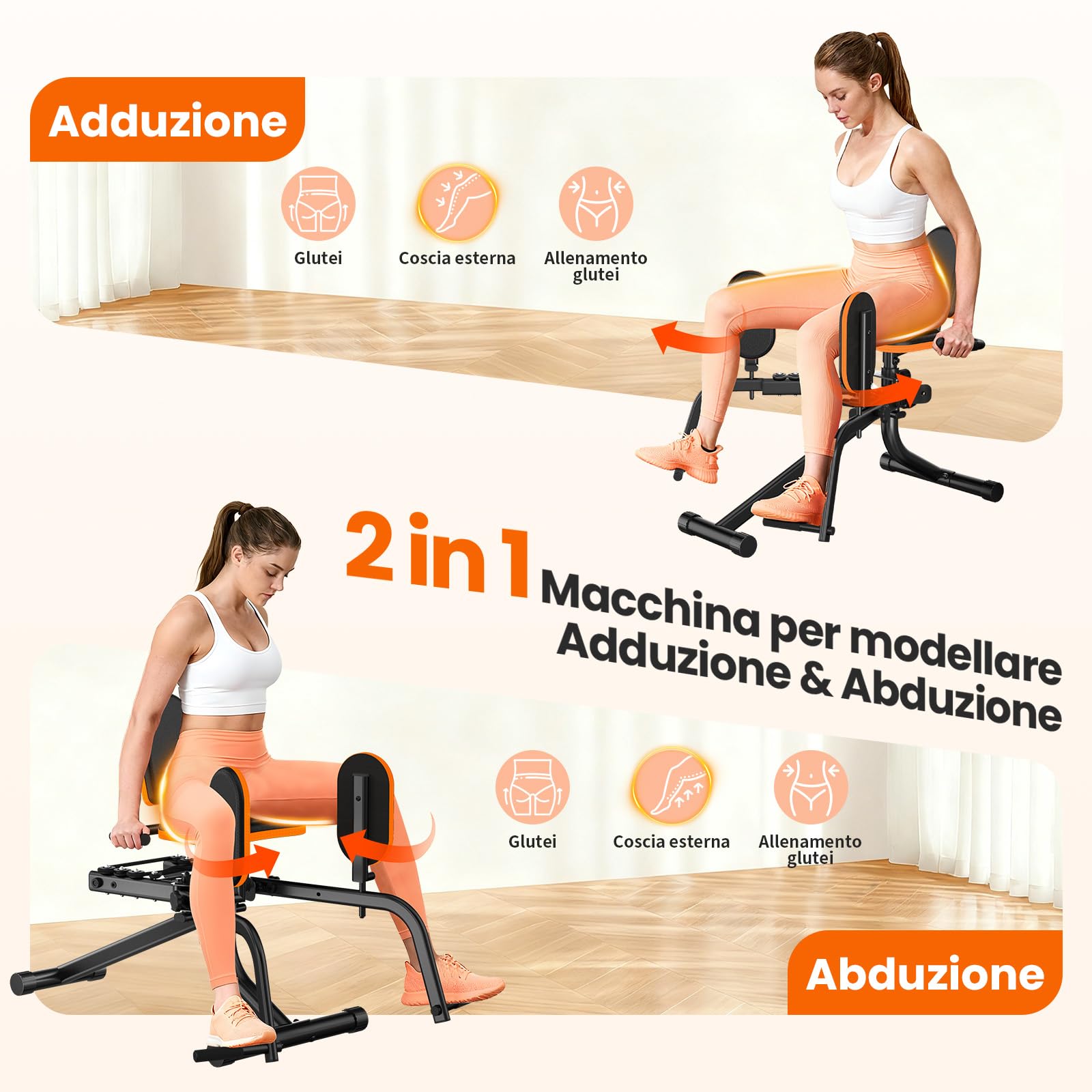 HXD-ERGO Macchina per Abduzione dell’Anca per Casa, Glute Trainer con Resistenza Regolabile, Attrezzo per Allenamento Glutei e Cosce, Compatta