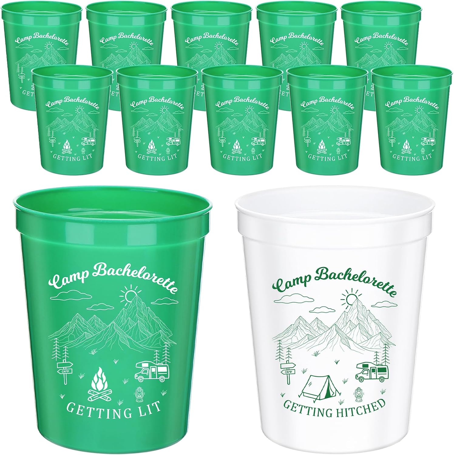 20Pcs Camp Bachelorette Party Plastic Cups 16OZ Getting Hitched Bridal Shower Party Favors Decor Camping Stadium Cups Reusable Last Trail Before The Veil Wedding Birthday Drinkware (19Gn,1Wh)