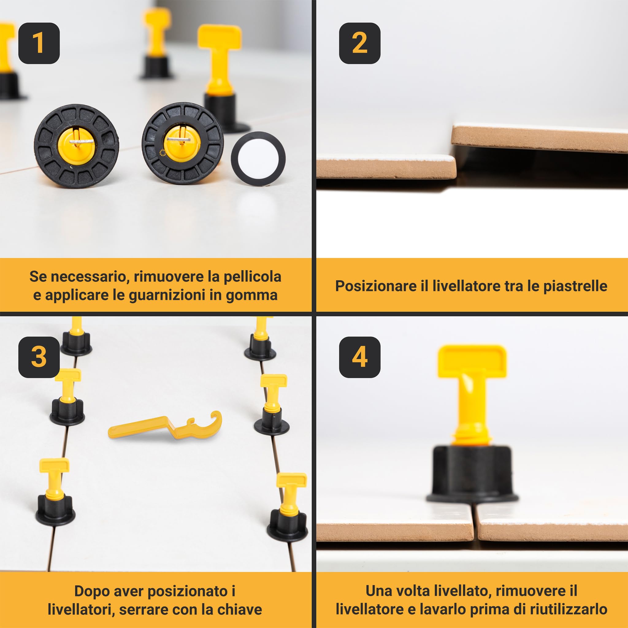 Kit Sistema di Livellamento Piastrelle Proxinova 100pcs, Distanziatori per Piastrelle, Sistema Anti-Graffio, 2 Chiavi, Guanti da Lavoro, 100 Perni