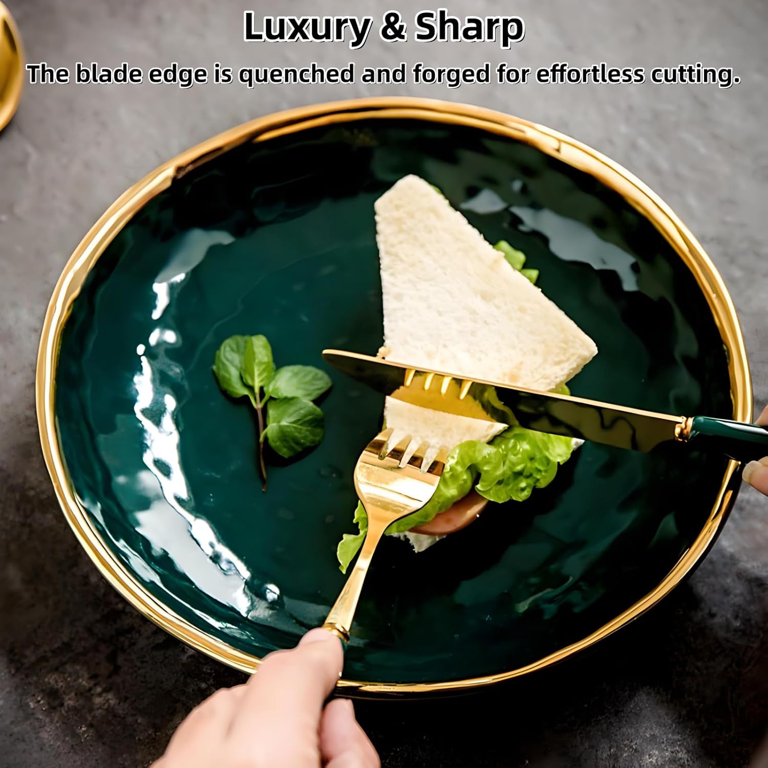 12-Piece Gold Silverware Set,Stainless Steel Flatware Set for 4,Emerald Ceramic Handle Mirror Polished Dishwasher Safe Luxury Cutlery Set for Home Restaurant