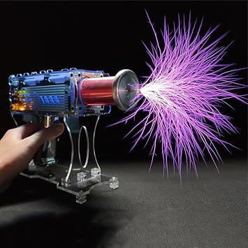 Handheld Tesla Coil Gun, Portable Spark Gap Arc Generator, Adjustable Precision & Dual Mode, Mode Touchable Artificial Lightning, Experiment Science Model
