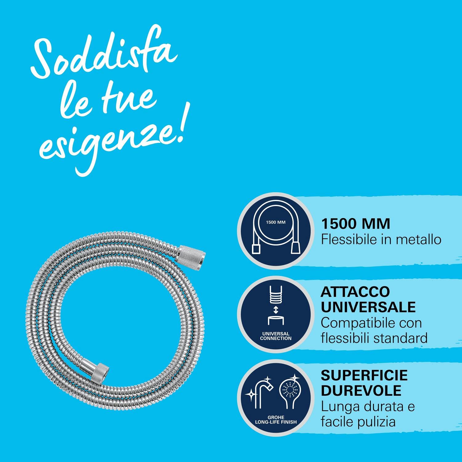 GROHE QUICKFIX VitalioFlex, Flessibile doccia, 1500mm, In metallo, 27502001