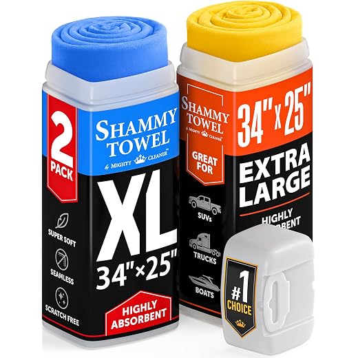 XL Shammy Towel for Car - 2pk(34”x25”) - Spots & Scratch-Free Chamois Cloth