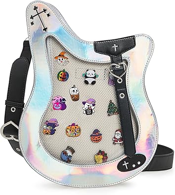 Rock Metal Guitar Ita Bag Crossbody Shoulder Bags Kawaii Cute Clear Window Pin Insert with a Removeable Strap