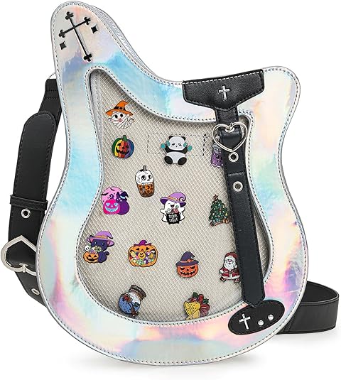 Rock Metal Guitar Ita Bag Crossbody Shoulder Bags Kawaii Cute Clear Window Pin Insert with a Removeable Strap
