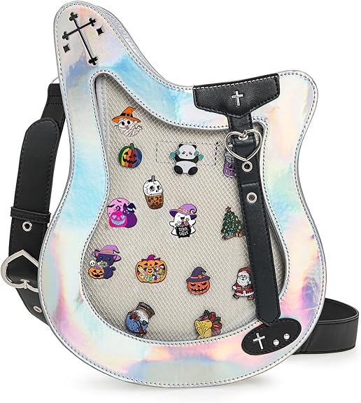 Rock Metal Guitar Ita Bag Crossbody Shoulder Bags Kawaii Cute Clear Window Pin Insert with a Removeable Strap