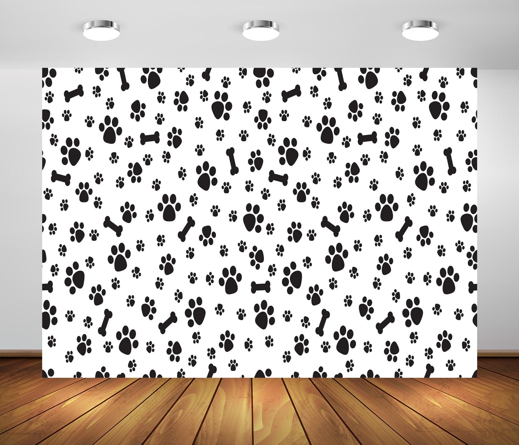 BELECO 7x5ft Fabric Dog Paw Prints Backdrop Puppy Dog Paw Print Photo Pets Themed Background Kids Birthday Party Newborn Baby Shower Cake Table