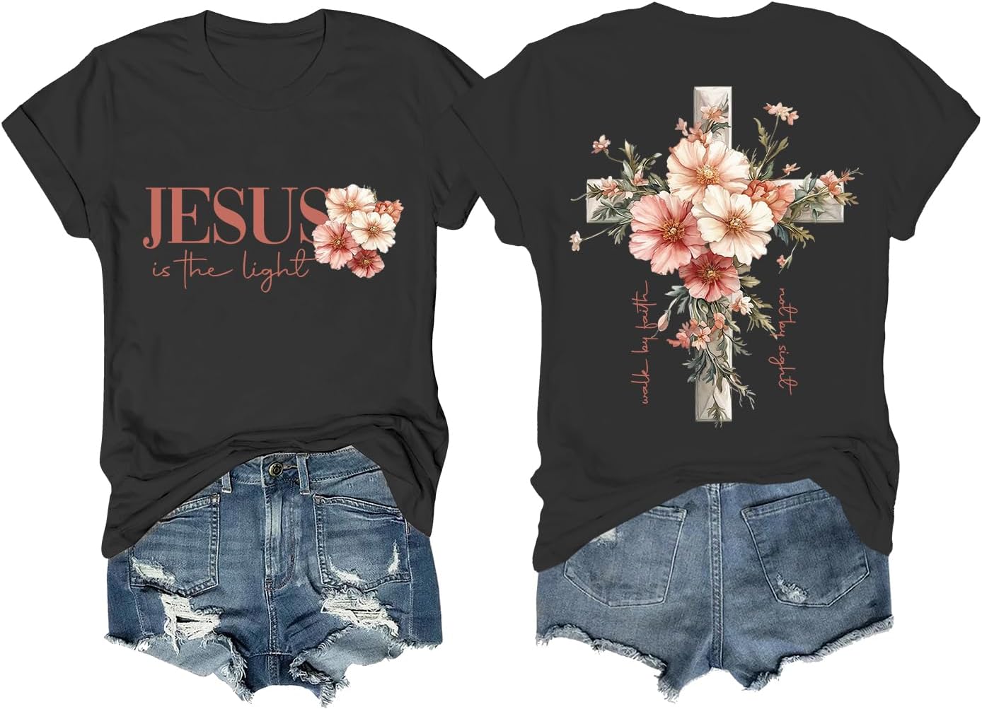 Christian Shirts for Women Floral Graphic Tees Faith Cross Shirt Faith Religious Inspirational Tshirt
