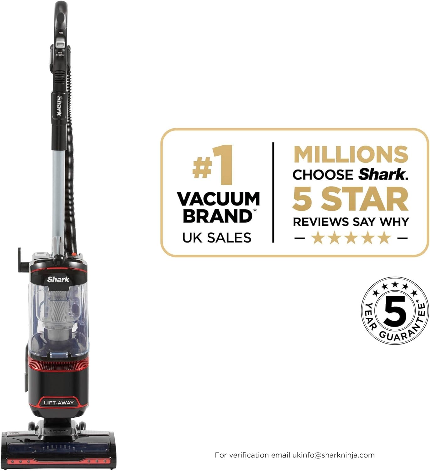 Shark Corded Upright Vacuum Cleaner 1.1L with Lift-Away Technology, Pet Model, LED Headlights, Anti-Allergen, 8m Cord, 750W, Pet, Crevice & Multi-Surface Tools, Red/Black, NV602UKT