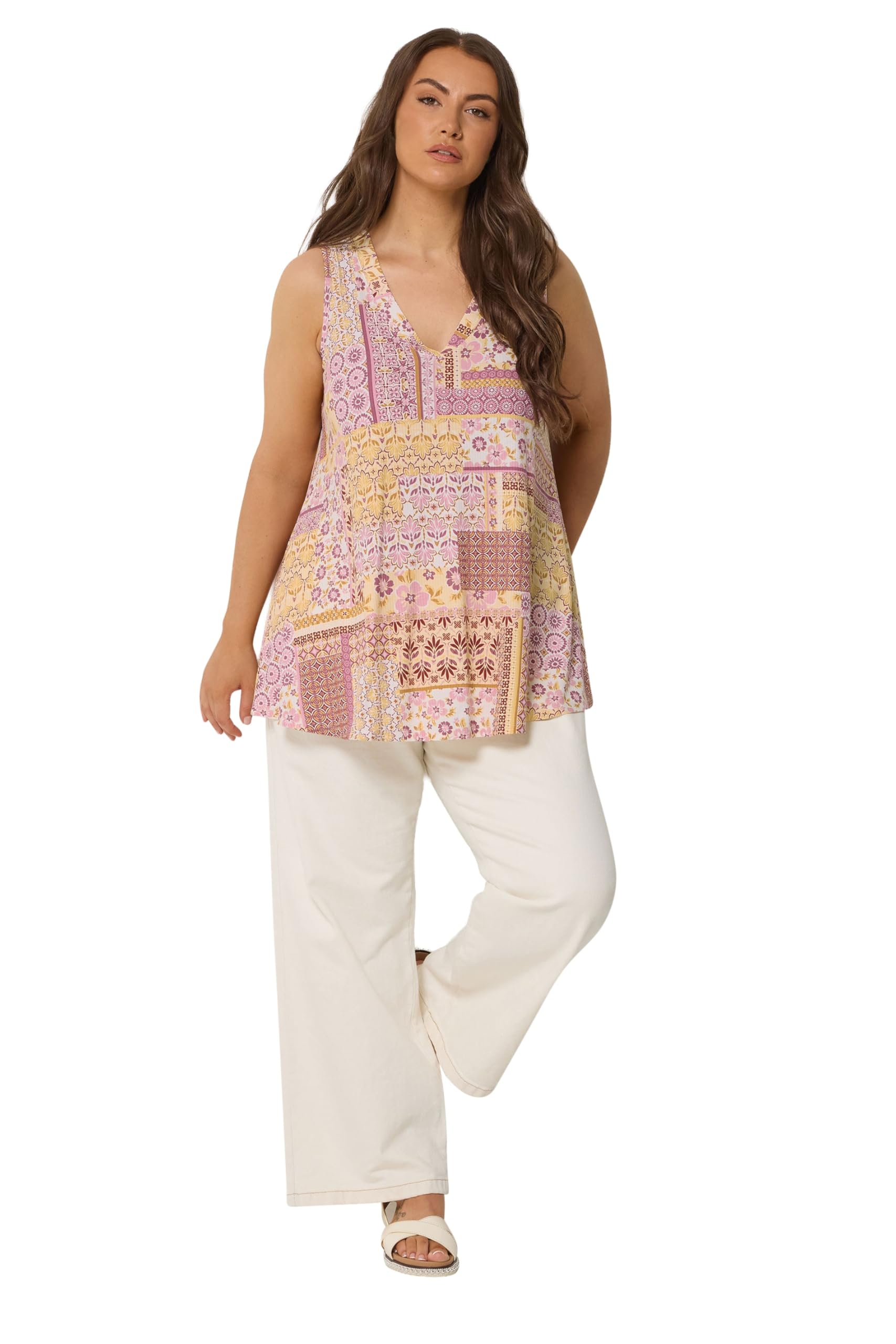Yours Women's Multi Patchwork Ribbed Vest Top Size 20