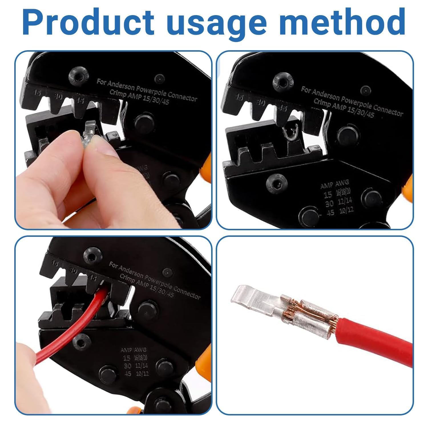 Set di 110 connettori Powerpol con pinza crimpatrice a cricchetto, connettore 15 A, 30 A, 45 A, connettore di contatto AWG10-20, rosso e nero, connettore per batteria