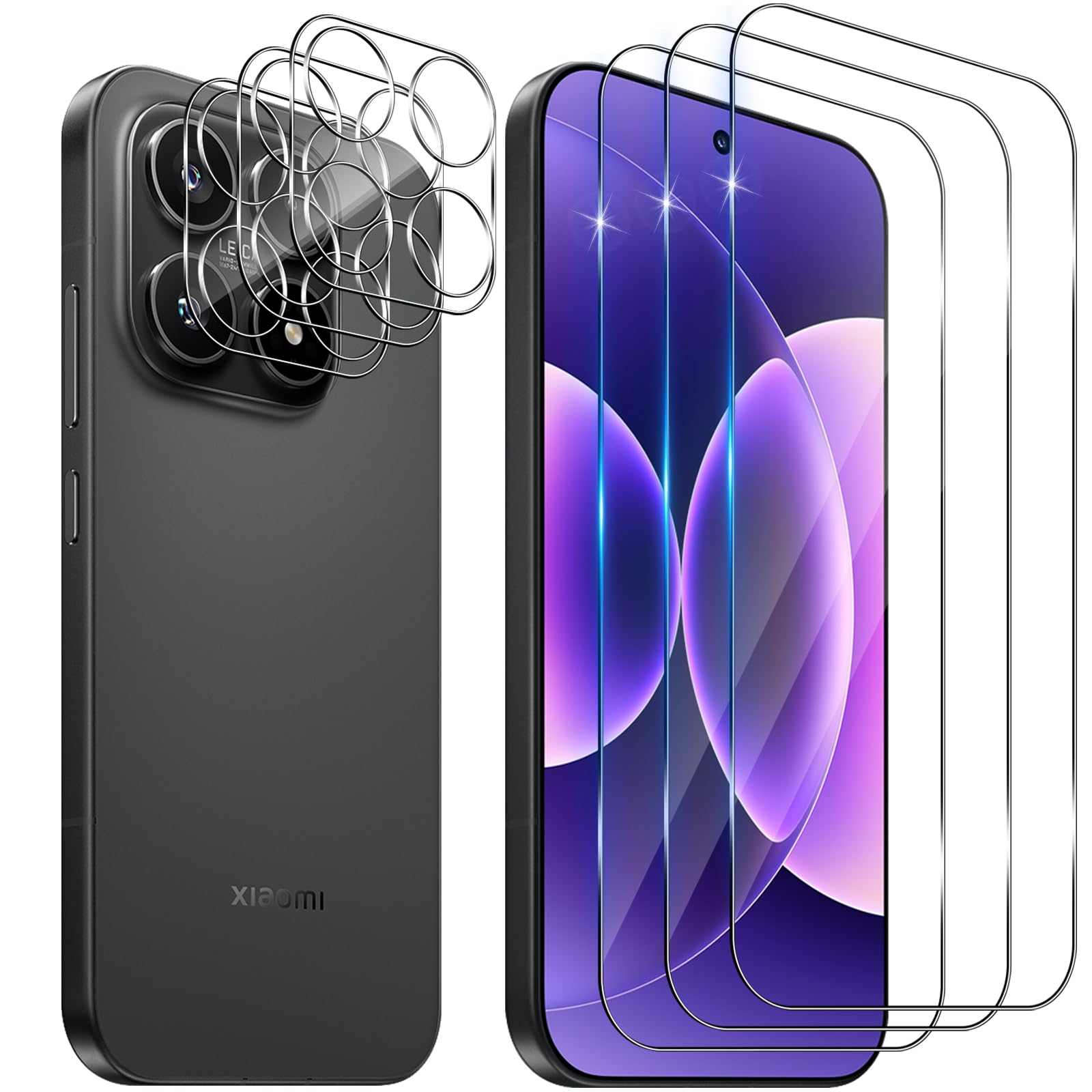Funrae Schutzfolie für Panzerglas für Xiaomi Mi 17 5G, 3 PCS Displayschutzfolie & 3 PCS Kameraschutz, 9H Härte Blasenfrei Ultra-Klar Schutzglas Anti-Kratzen Kamera Folie