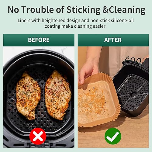 Miniatura 2 de Forros desechables para freidora de aire, 150 piezas de papel pergamino antiadherente, forros desechables para freidora de aire de 5 a 8 cuartos de