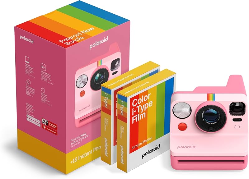 Polaroid Now 3rd Generation I-Type Instant Camera + Film Bundle - Now Pink Camera + 16 Color Photos (6669)