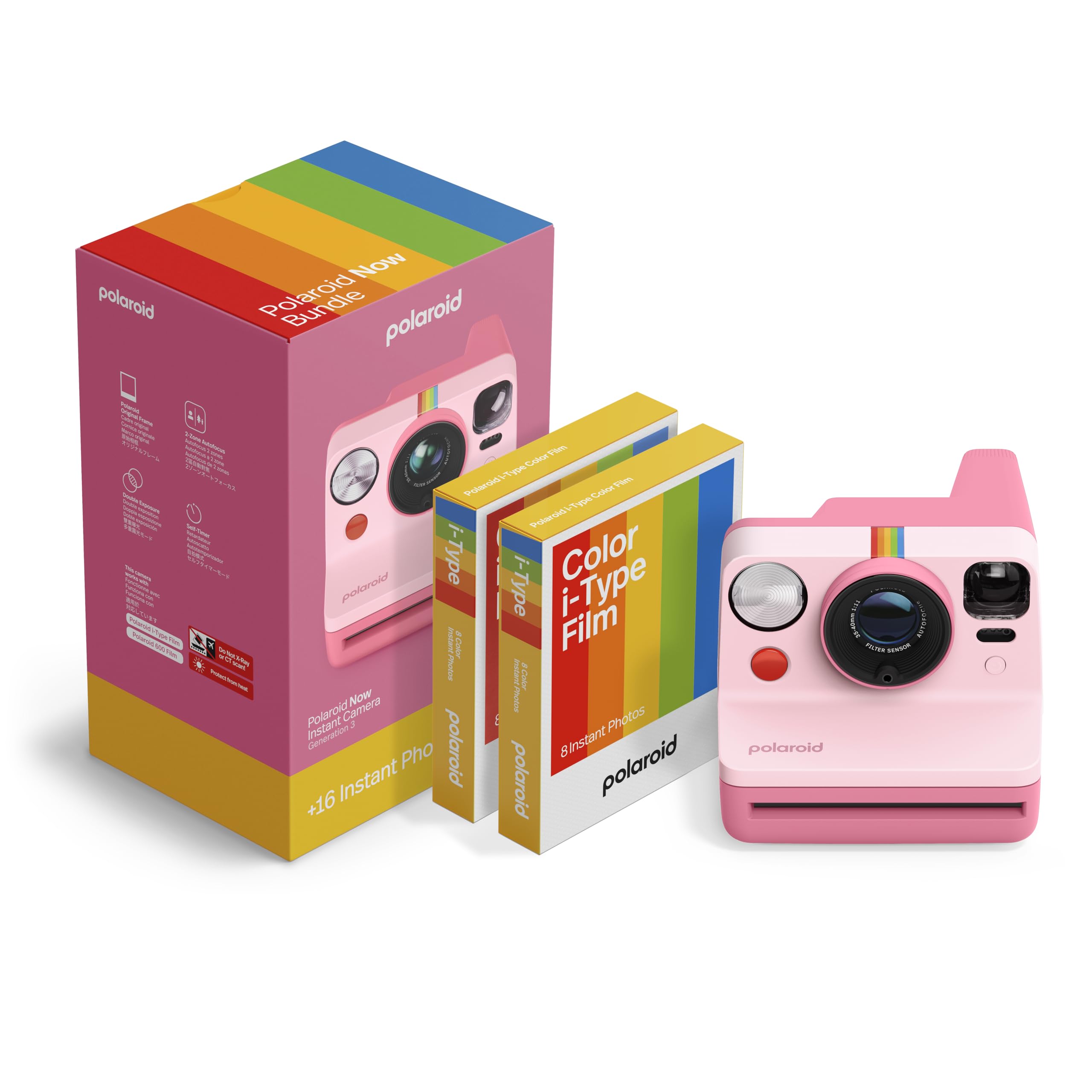 Polaroid Now 3rd Generation I-Type Instant Camera + Film Bundle - Now Pink Camera + 16 Color Photos (6669)