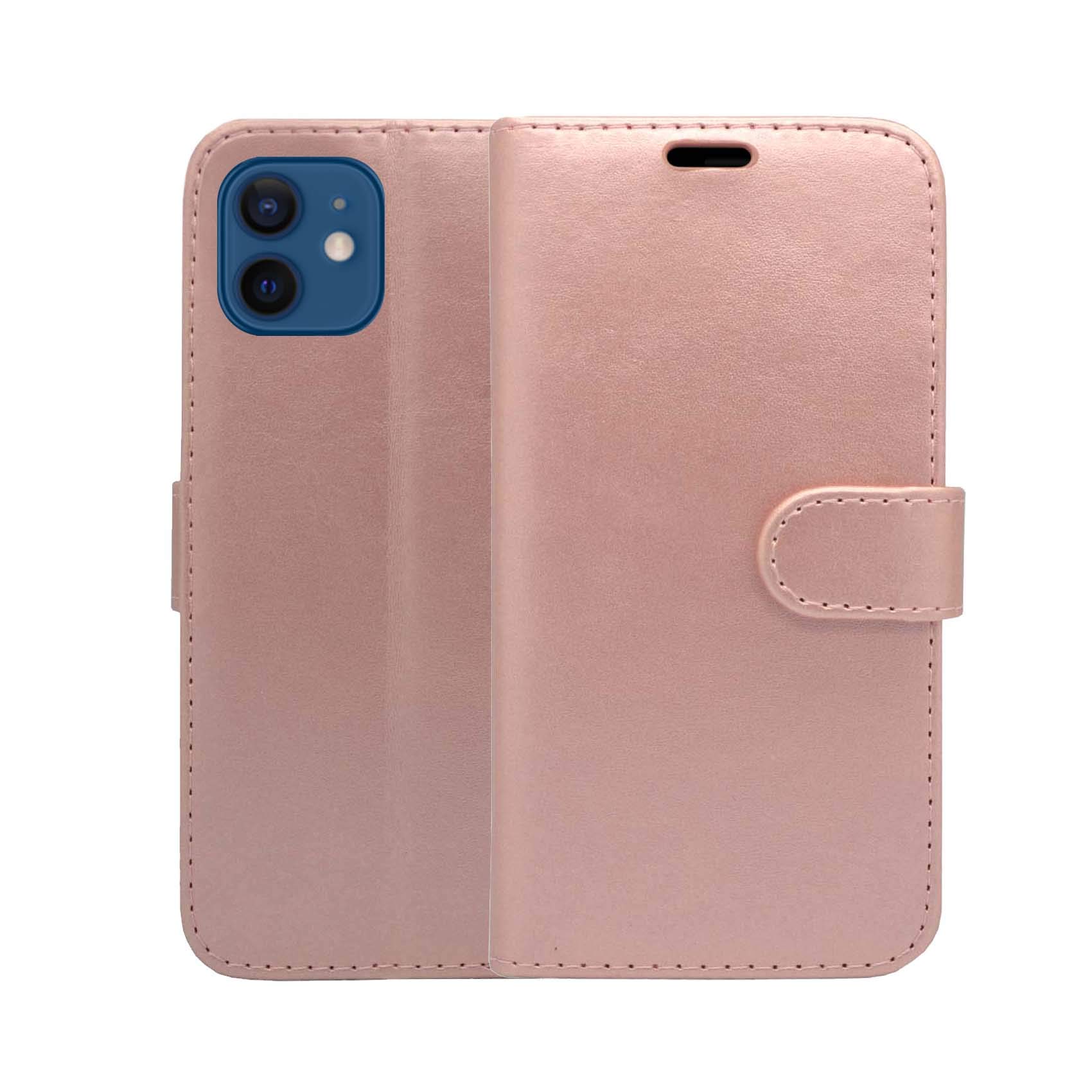 Custodia A Portafoglio Per IPhone 12 Mini Con 9 Slot Carte, Cerniera E Cordino, In Pelle PU, Colore Rosa