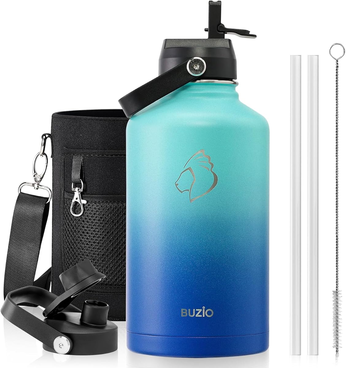 Buzio vakuumisolierte Edelstahl-Wasserflasche, 1,8 l (hält kalt für 48 Stunden/heiß für 24 Stunden), BPA-frei, doppelwandiger Becher/Flasche für Outdoor-Sport, Wandern, Joggen, Pacific Dream