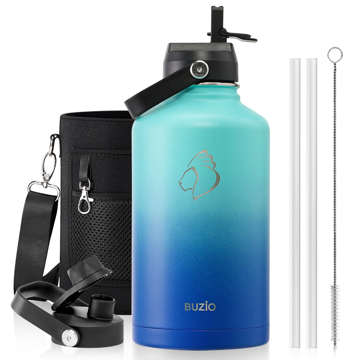 BUZIO Vacuum Insulated Stainless Steel Water Bottle 64oz (Cold for 48 Hrs/Hot for 24 Hrs) BPA Free Double Wall Travel Mug/Flask for Outdoor Sports Hiking, Cycling, Cam,Camping, Running, Pacific Dream