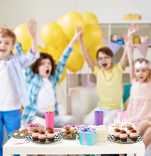 Miniatura 4 de SietDESEO 50 platos de auto de carreras de 9 pulgadas, platos de papel a cuadros blancos y negros para fiestas temáticas de carreras, cumpleaños,