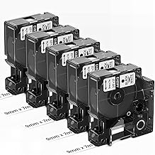 Upwinning 40913 Label Tape 9 mm x 7 m Compatible with Dymo D1 9 mm Label Tape s0720680 Black on White, Compatible with Dymo LabelManager 160 210D 280 360D 420P 640CB Labelling Device, Pack of 5