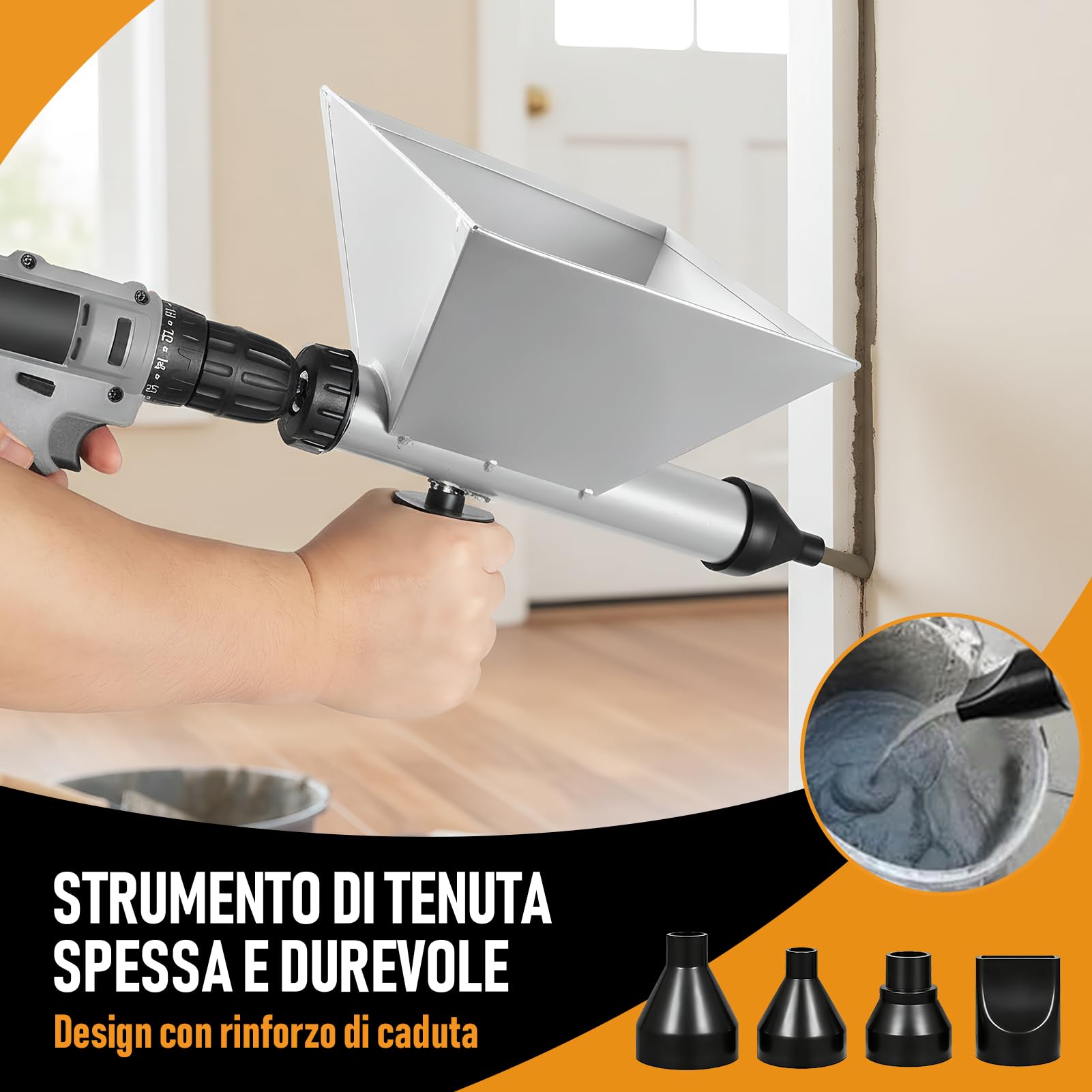 Siringa Elettrica per Malta con 8 Ugelli Rimovibili+2 Manici Antiscivolo, Pistola per Malta Elettrica Portatile, Miscelatore per Malta per Giunti di Malta Muri e Pavimenti in Pietra