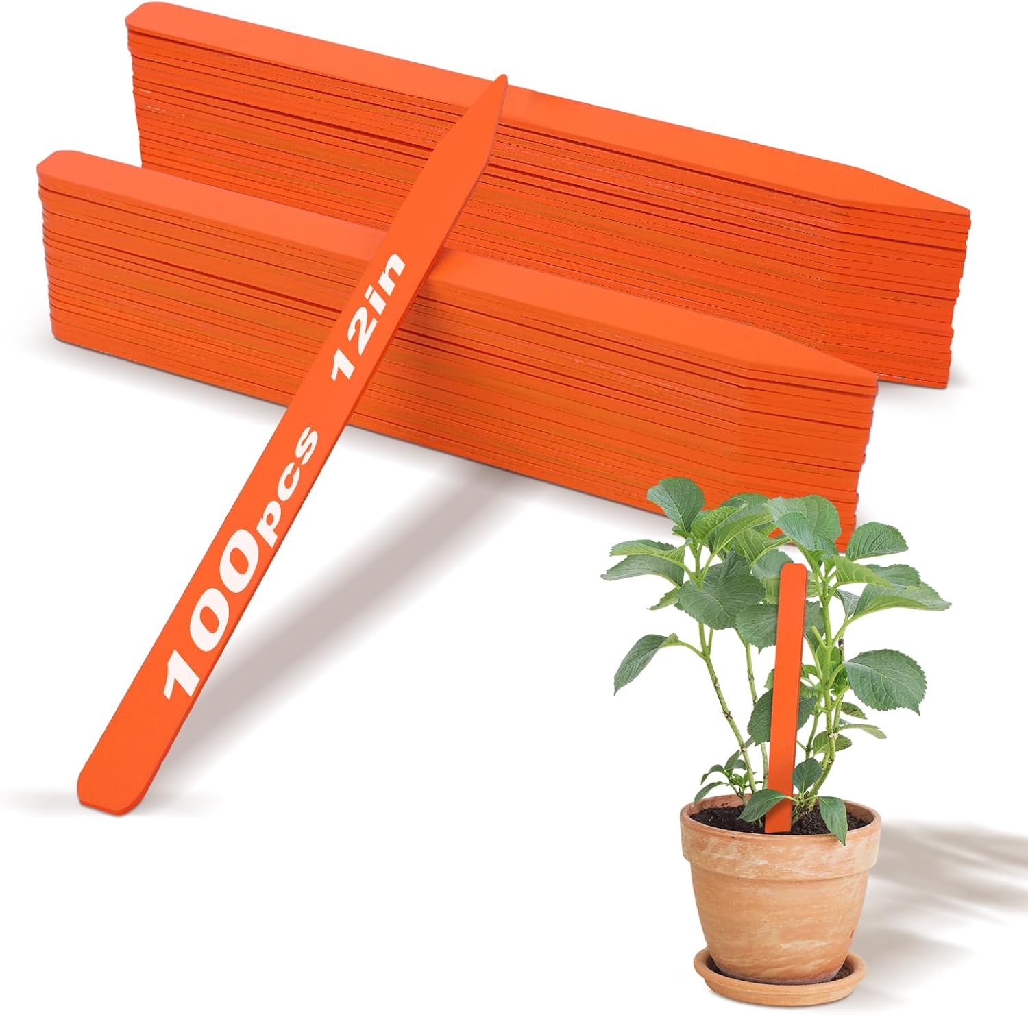 Weysat 100 Pcs 12" Wood Plant Labels for Field or Containers Plant Tags Wood Garden Labels for Seedling Stakes Markers Nursery Seed Tags with Smooth Surface for Pot Herbs Flowers Vegetables (Orange)