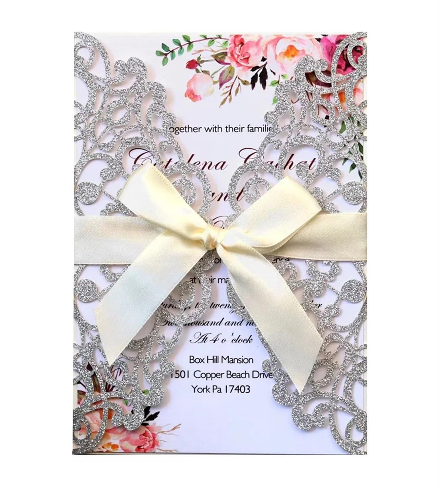 Zaproszenia ślubne, Personalized Wedding Invitation Cards Pearlescent Paper Multicolor 25/50/100 pcs(Silver,100pcs)