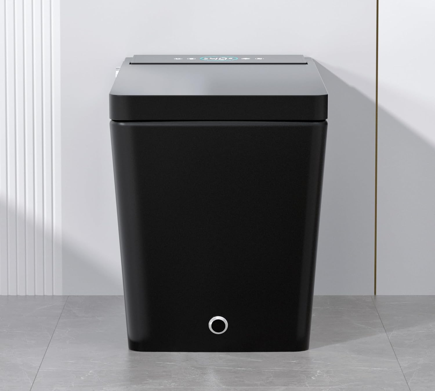 WinZo Black Smart Toilet with Bidet Built-in,Square Design with Auto Open, Auto Flush, Side Knob,Elongated Rectangular Heated Seat, Instant Warm Water and Drying,LED, Foot Kick,Matte Black