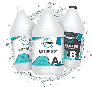 Promise Epoxy Deep Pour Resin Kit 3 Gallon - Food Safe Crystal Clear Epoxy for River Tables, 4" Deep Pour, Low Odor High Gloss DIY Casting