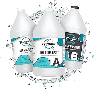 Promise Epoxy Deep Pour Epoxy Resin Kit 3 Gallon - Food Safe, Clear Casting, Ideal for River Tables, Artistic Castings and DIY Projects - High-Gloss Finish, Up to 4" Pouring Depth, USA-Made, Low Odor