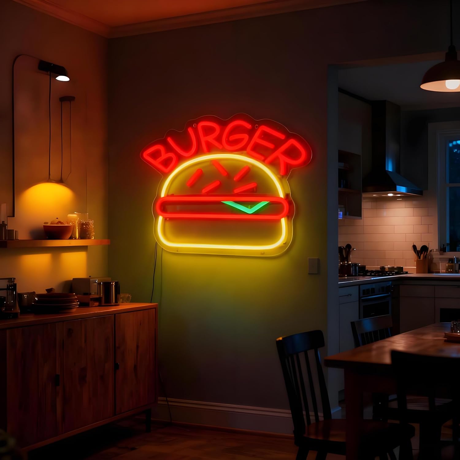 Burger Neon Sign for Wall Decor Light Up Letters Business Led Sign Cute Birthday Party Gifts Led Decorative Night Signs Kitchen Room Decor Birthday Party Signs for Restaurant Burger Shop