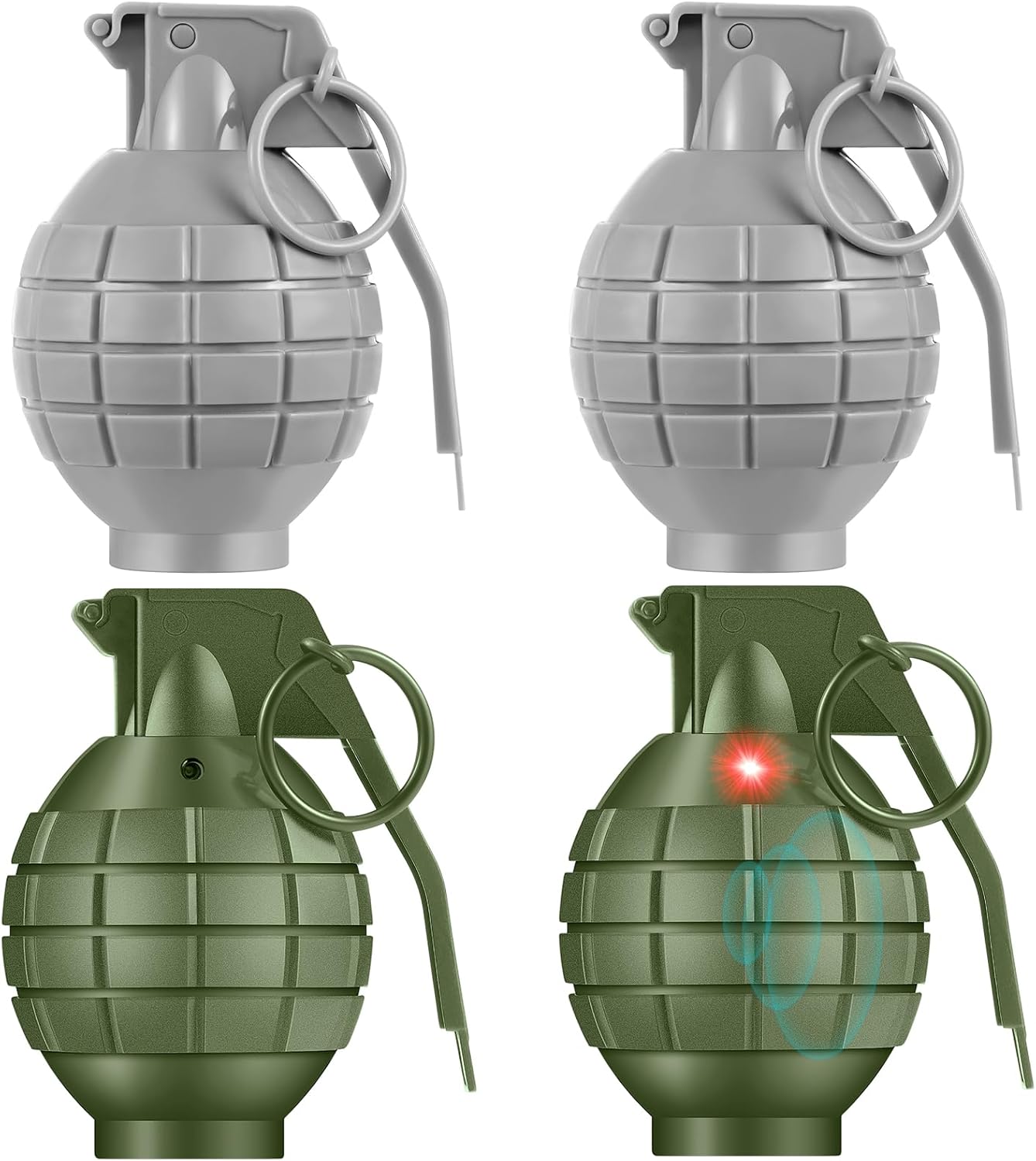 Sratte 4 Pcs Plastic Hand Grenades with Realistic Sound Effects and Flashing Light