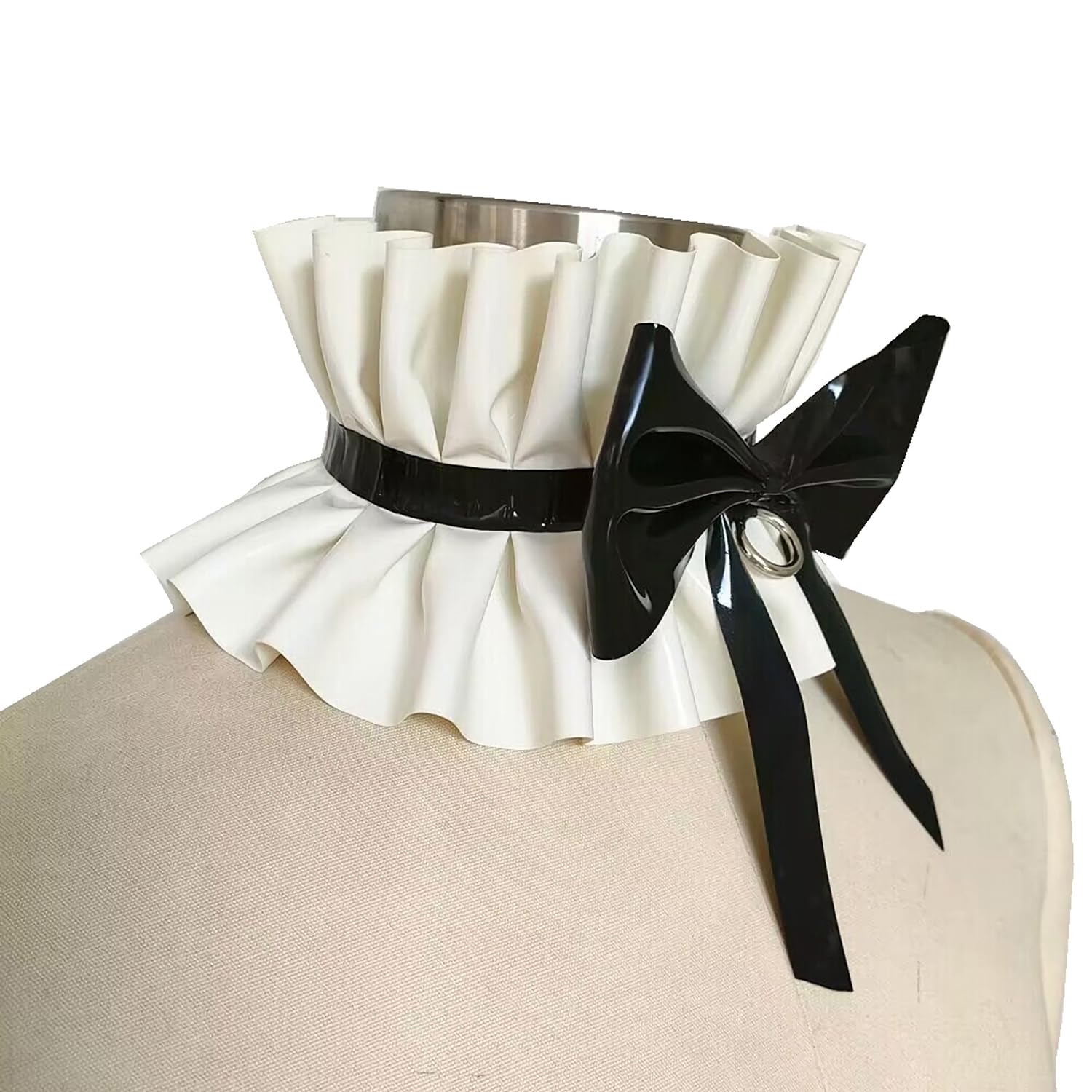 Col cou Latex Dentelle Col à Volants Costumes,Col Faux Plissé Décoratif Dentelle Latex Blanc Noir Accessoires Unisexe