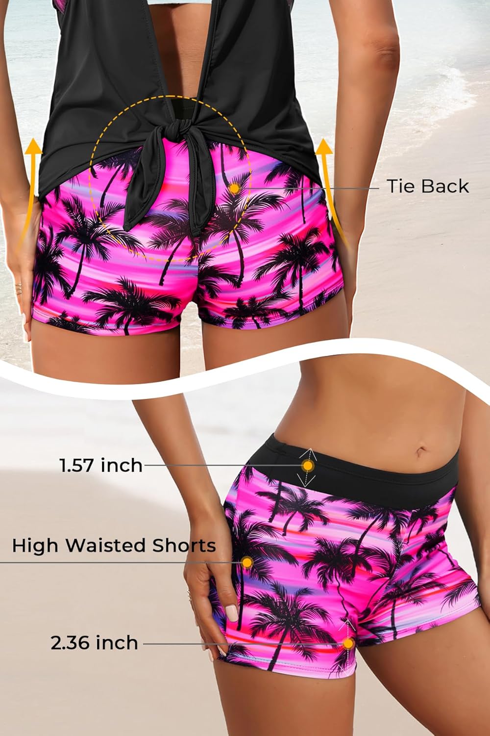 Aqua Eve 3 Piece Tankini Swimsuit for Women Tank Bathing Suit with Shorts Open Back Athletic Swimwear - Image 5