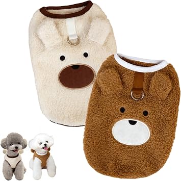 2Pcs Dog Thickened Coat Cute Warm Puppy Winter Jacket Windproof Plush Turtleneck Outfit Cold Weather with Leash Ring for Indoor Cats Kitten and Small Dogs S 4.4-6.6lbs