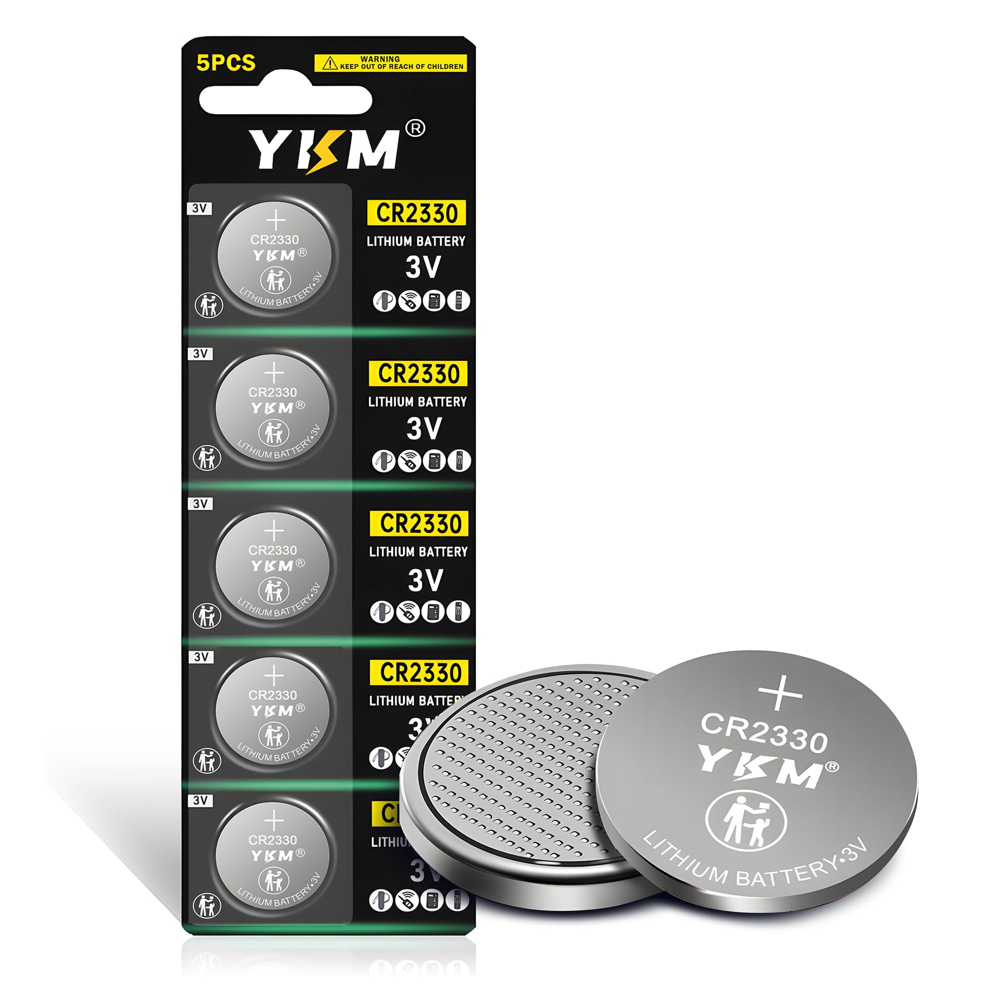 YKM CR2330 Battery ECR2330 BR2330 CR 2330 Lithium 3V Battery for Car Remote Coin Cell Battery 5 Pack