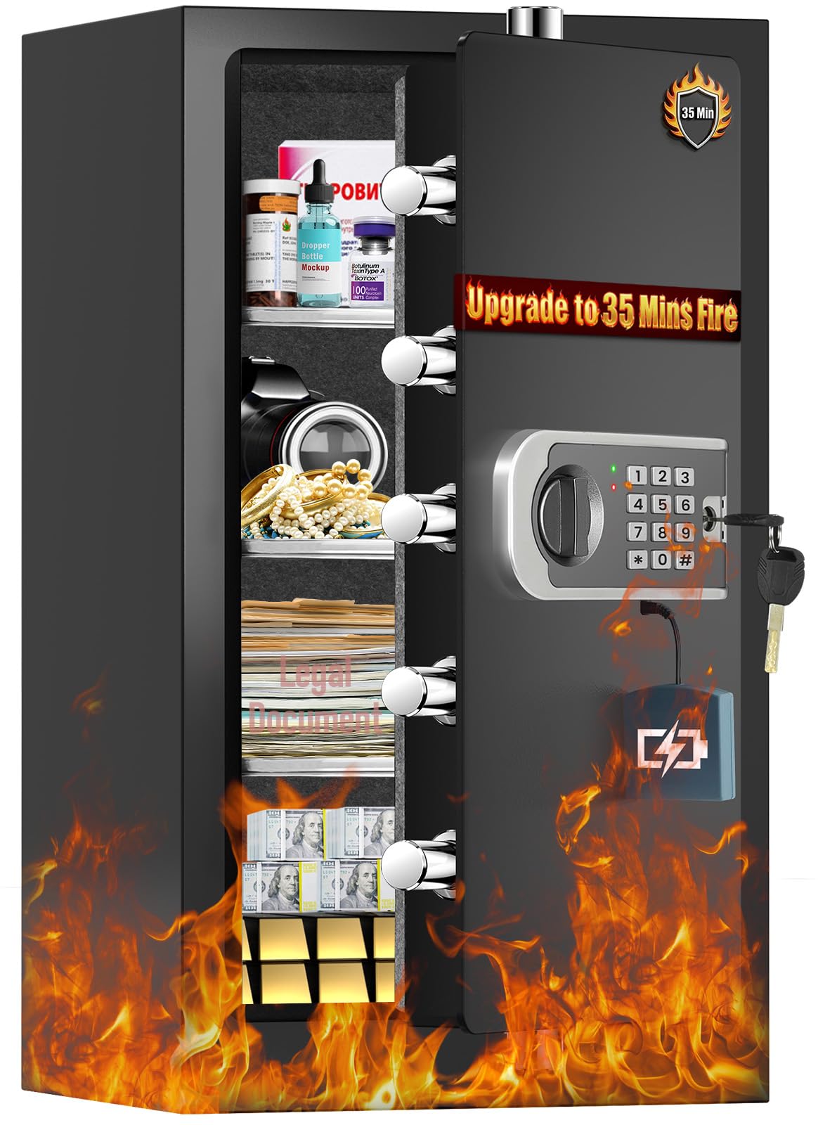 [2026 Upgraded]-35 Mins True Fireproof Safe-7.0 CuFt Large Heavy Duty Safe