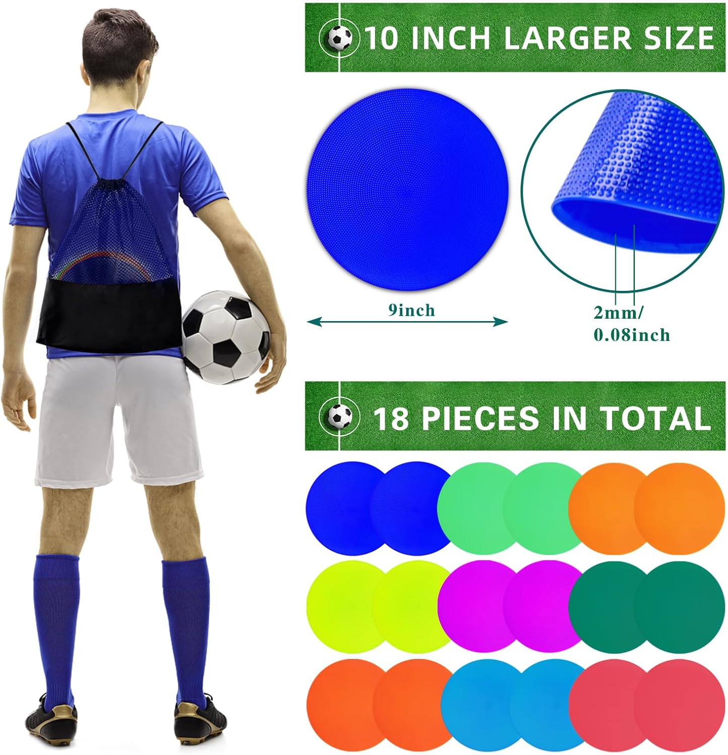 Poly Spot Markers 4.73 inch/10 inch 12 Pcs Non-Slip Rubber Agility Training Markers Floor Dots Flat Field Cones for Football, Soccer, Basketball, School Exercise Drills, Dance Practice