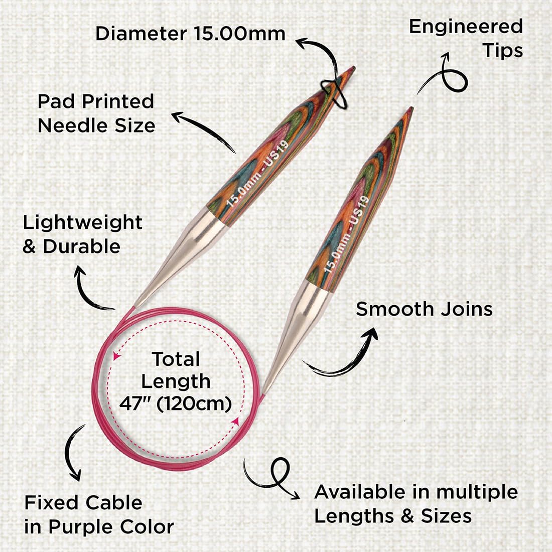KnitPro Symfonie Fixed Circular Needles 47" (120cm) | 15.00mm