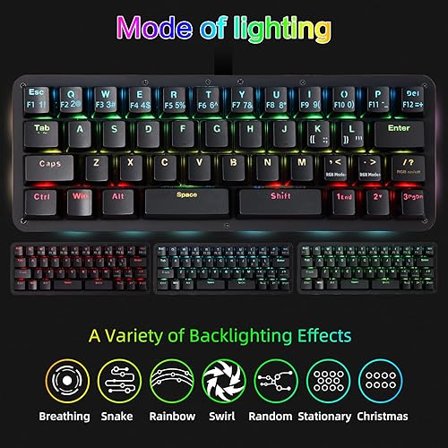 Miniatura 6 de Koolertron Teclado de juegos Macaro de 42 teclas 40% - Teclado mecánico compacto retroiluminado RGB, teclado mini programable USB-C intercambiable