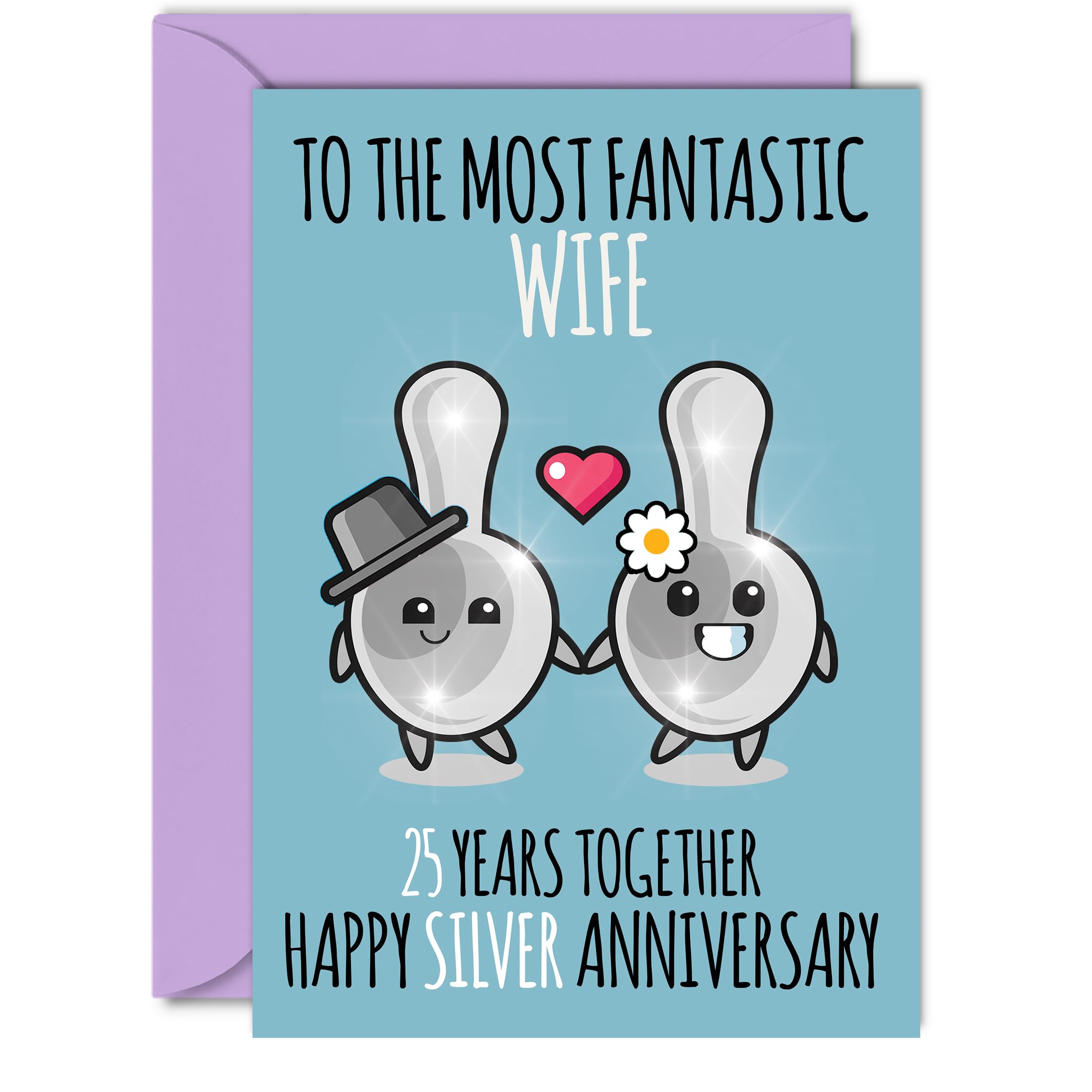 Cute Silver Anniversary Card for Wife - 25 Years Together - Happy 25th Wedding Anniversary Cards for Wife from Husband, A5 Greeting Cards Anniversaries