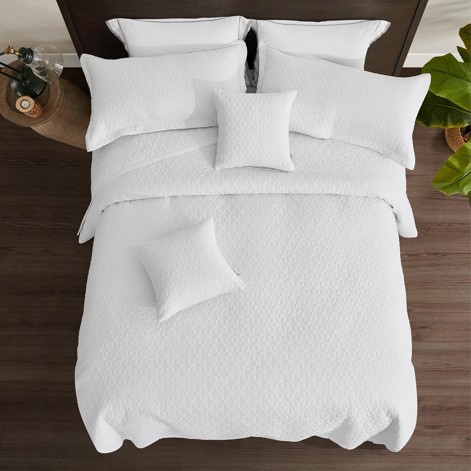 Oversized King Bedspread 128x120 Extra Wide, Modern & Contemporary Look, Lightweight Bedding Cover, Reversible, 5 Piece, 100% Microfiber, Pure White - Image 3