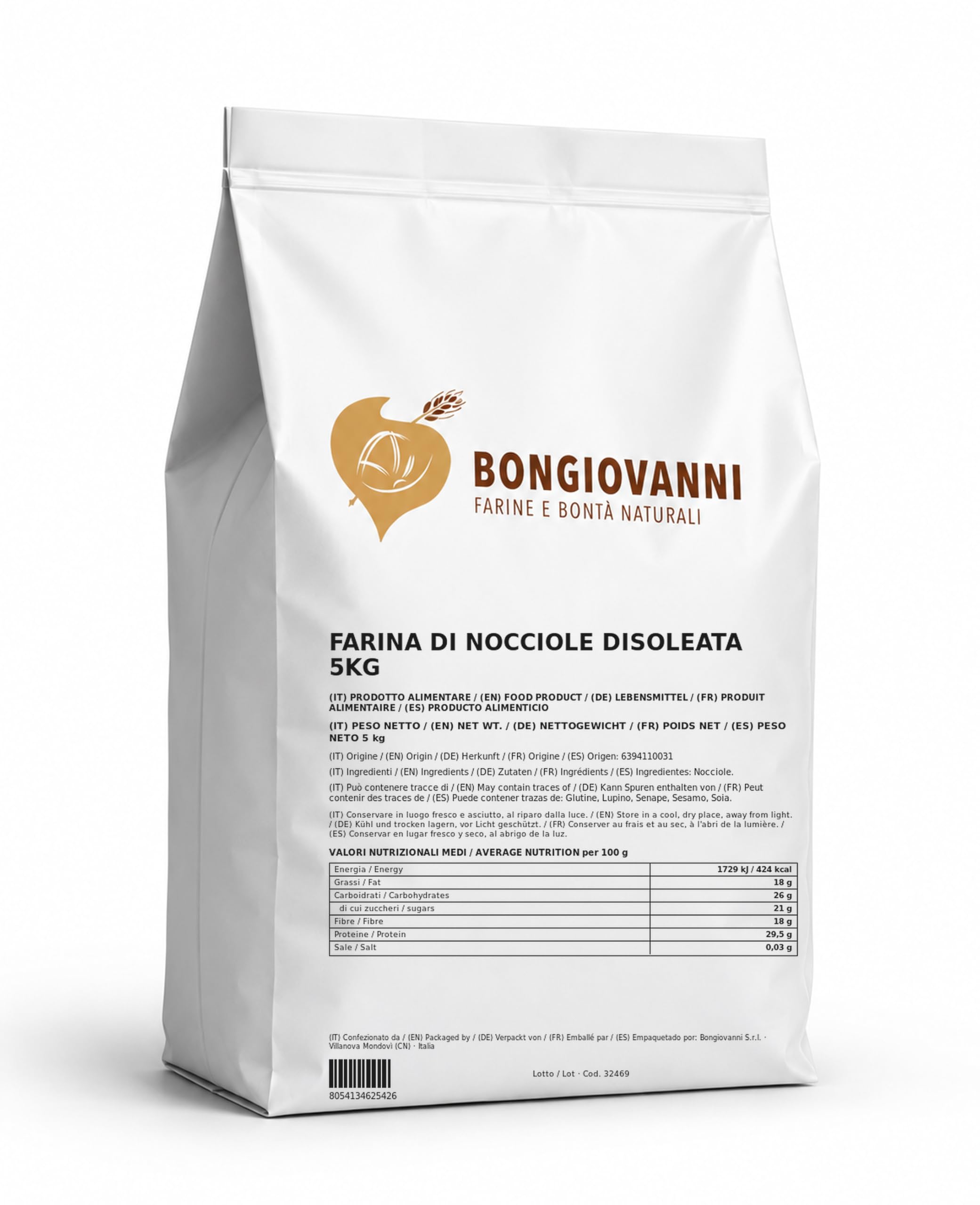 Bongiovanni Bontà Naturali Farina di Nocciole Disoleata 5Kg