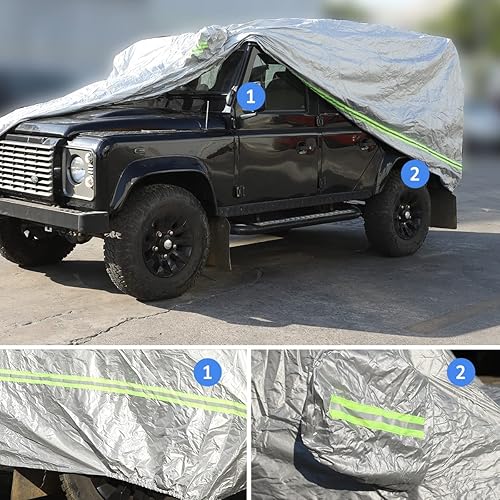 Vista 11 de Funda impermeable para automóvil para todo tipo de clima, para exteriores, protección contra el viento y la nieve, para Land Rover Defender 110