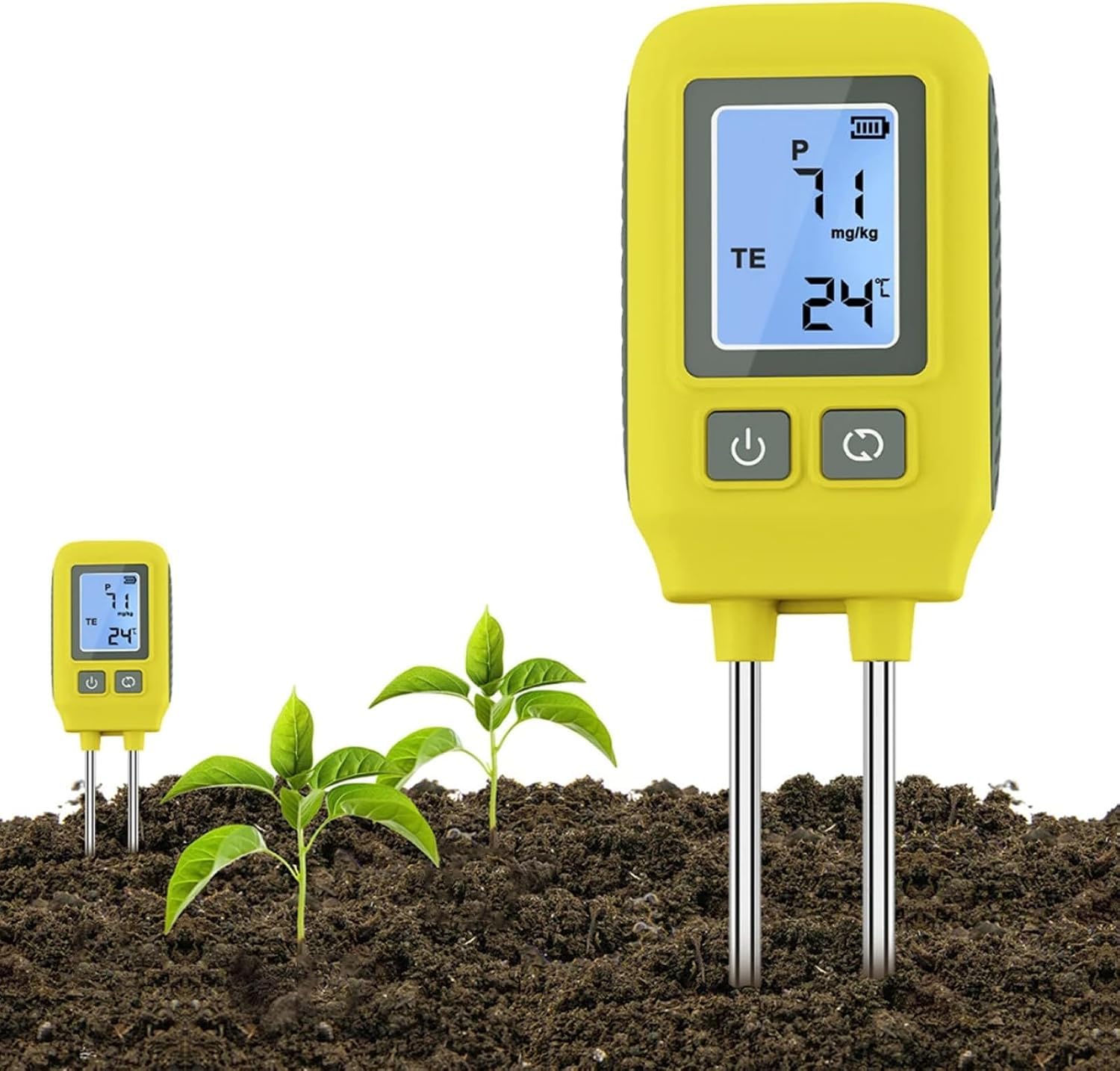 Analizador De Suelo 4 En 1, Analizador De Suelo De Doble Sonda, con Pantalla LCD, Medición De Nitrógeno, Fósforo, Potasio Y Temperatura, para Nutrientes De Jardín, Césped Y Cuidado De Plantas.