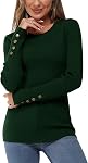 Newshows Women's 2025 Fall Sweater Long Sleeve Knit Crew Neck Lightweight Button Stretch Pullover Casual Tunic Tops