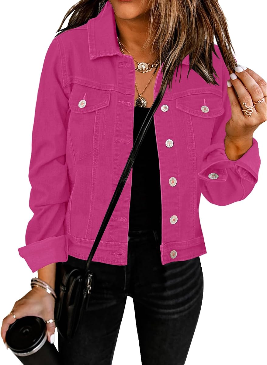 GRAPENT Chaqueta vaquera básica con botones y manga larga para mujer