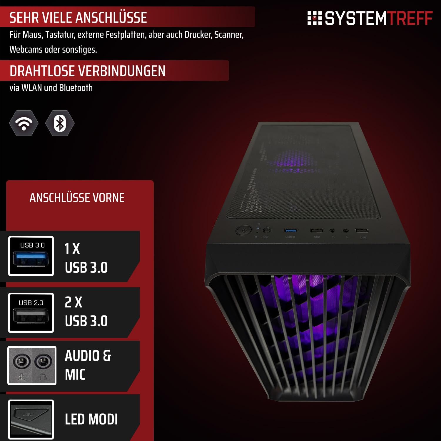 SYSTEMTREFF Gaming PC - AMD Ryzen 5 5600 - RTX 5050 8GB GDDR6 | AMD 6-Kern CPU bis 4.4 GHz, 16GB DDR4, 512GB M.2 NVMe SSD, Nvidia Grafik WLAN, Windows 11, für Gaming, Streaming