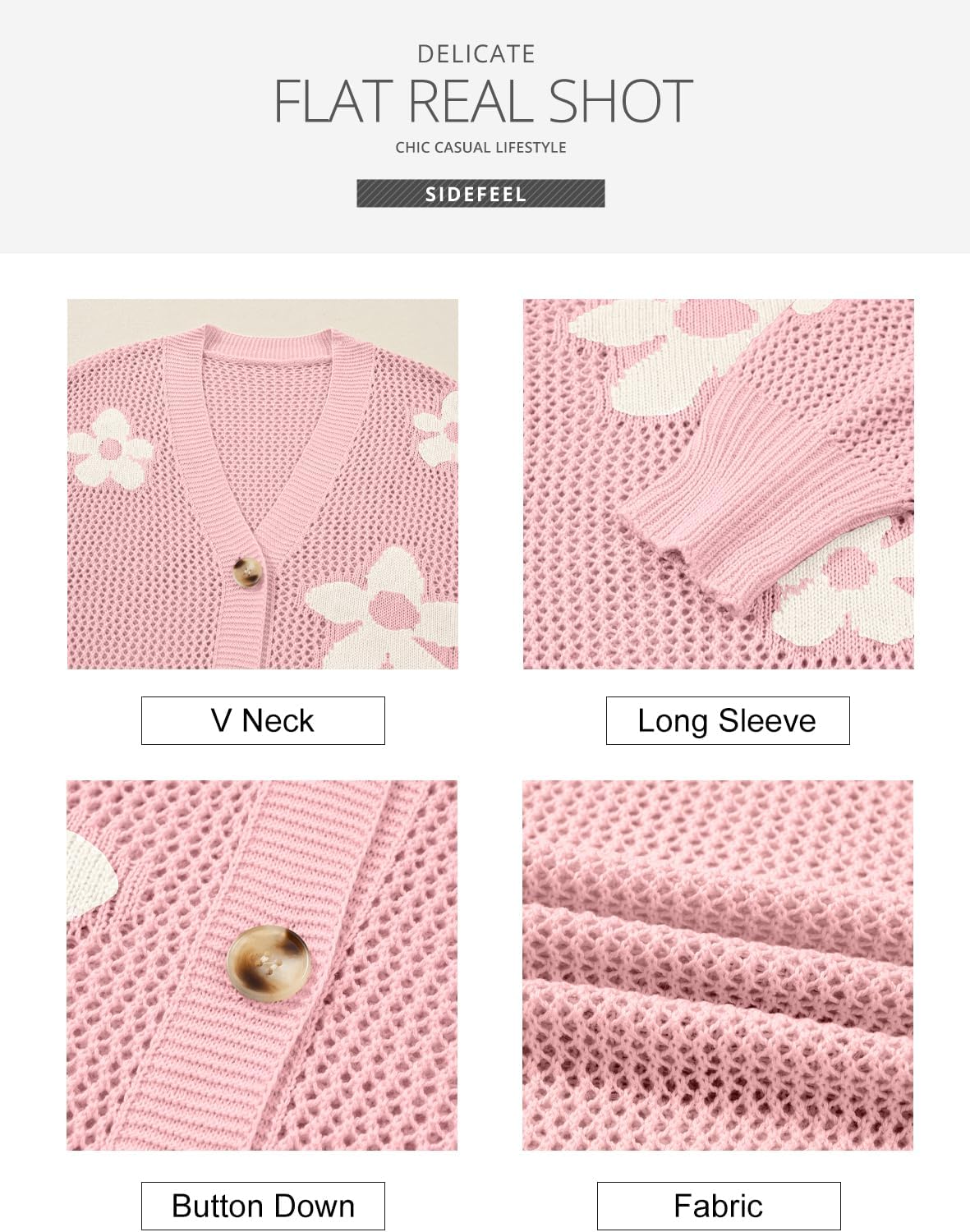 Sidefeel Cardigan for Women Crochet Knit Button See Through Lightweight Long Sleeve Sweater Tops - Image 9